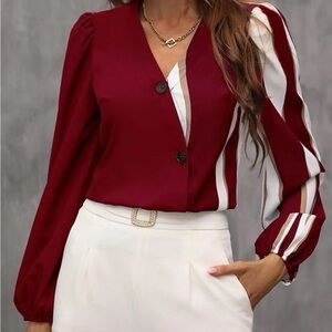 ColorBlock Puff Sleeve Blouse